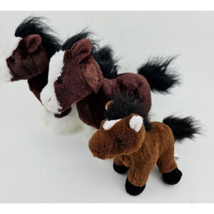 2 Ganz Webkinz Clydesdale Horse 8in and Soft Spot 5 in Pony Brown White 3 horses